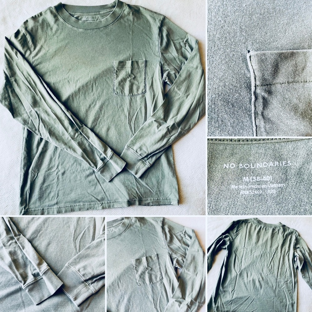No Boundaries Sage Green Long Sleeve Tee W/ Front Pocket